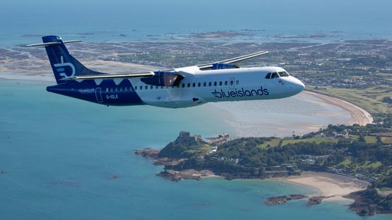 Blue Islands plane flying over Guernsey